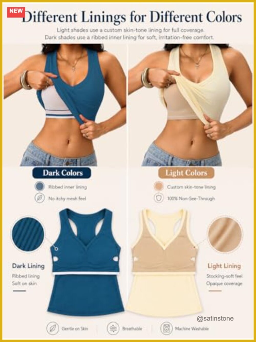 Built in Bra Tank Tops for Women Racerback Ribbed Sleeveless Fitted V Neck - Picture 4 of 5